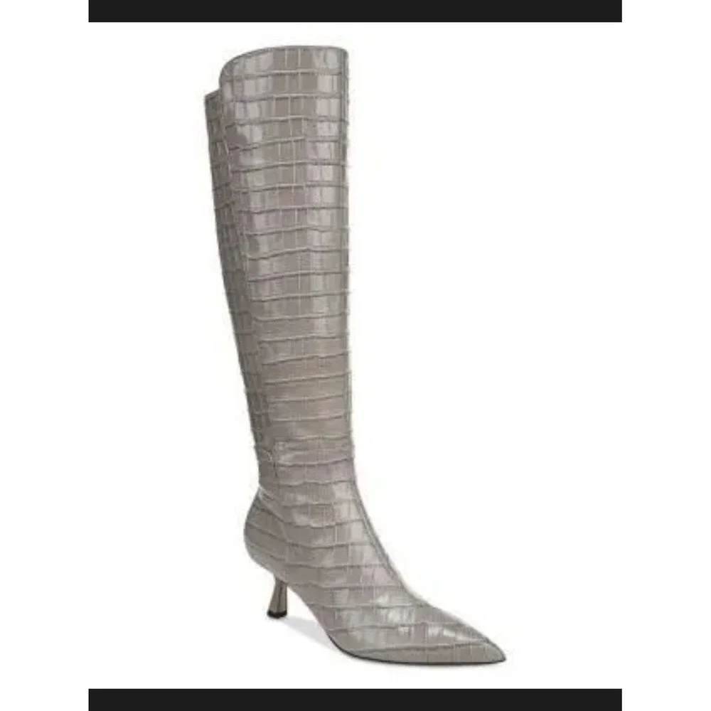 Sam Edelman Tall‎ Croc-Embossed Pointed Toe Boots in Light Gray Sz 6